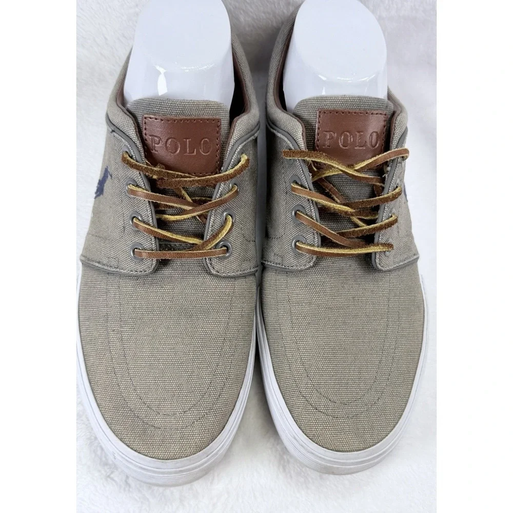 Polo Ralph Lauren Faxon Low Men's Gray‎ Canvas Sneaker Sz 8.5 Leather Laces